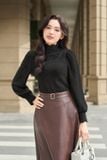  Áo kiểu nữ chất ren nhung cổ cao dáng vai bồng 