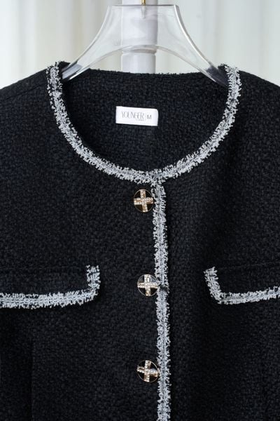  Áo khoác nữ Younger vải dạ tweed dáng ngắn cổ tròn phối viền 