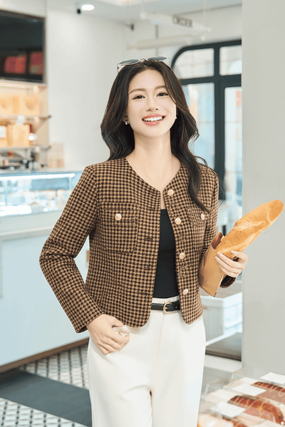 Áo khoác Graceful Vải Dạ tweed 2 lớp ngắn dáng ôm cổ tròn