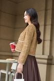  Áo Khoác Dạ Tweed Cao Cấp Viền Nổi Cổ Tàu Dáng Ngắn Sang Trọng 