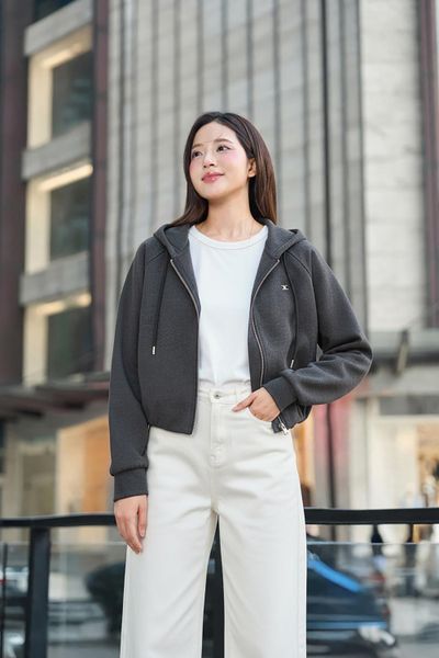  Áo khoác ngắn gấu bom tay raglan có mũ 