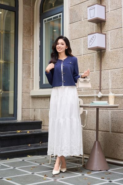  Áo khoác dạ nhung nữ 2 lớp dáng ngắn cổ tròn Harper 