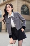  Áo khoác dáng ngắn cổ tròn phối cửa tay 