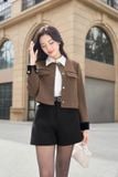  Áo khoác dáng ngắn cổ tròn phối cửa tay 