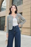 Áo khoác dạ Tweed dáng ngắn không cổ phối viền sang trọng 