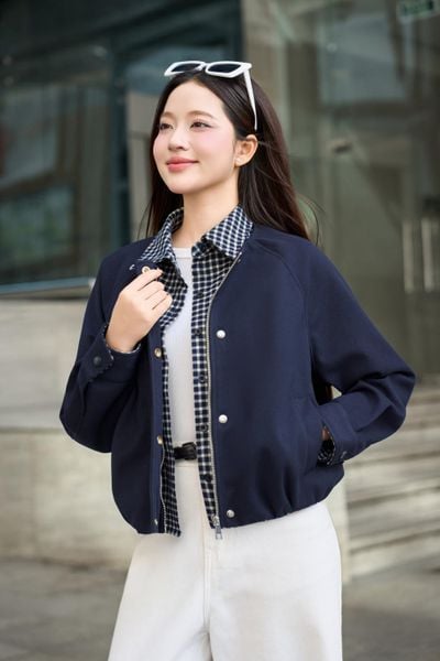  Áo khoác dạ ngắn Maddy phối cổ kẻ caro thời thượng 