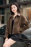  Áo khoác dạ ngắn Maddy phối cổ kẻ caro thời thượng 