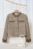 Áo khoác dạ Tweed dáng ngắn không cổ phối viền sang trọng 