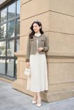  Áo khoác dạ Tweed dáng ngắn không cổ phối viền sang trọng 