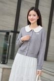  Áo cardigan len sọc dài tay phối cổ sen nữ tính 