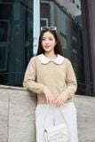  Áo cardigan len sọc dài tay phối cổ sen nữ tính 