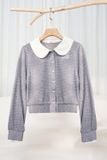  Áo cardigan len sọc dài tay phối cổ sen nữ tính 