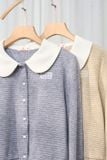  Áo cardigan len sọc dài tay phối cổ sen nữ tính 