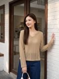  Áo kiểu dài tay cổ phối ren 