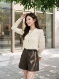  Áo kiểu dáng ôm dài tay cổ V nẹp cúc 