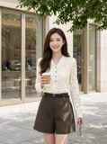  Áo kiểu dáng ôm dài tay cổ V nẹp cúc 