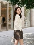  Áo kiểu dáng ôm dài tay cổ V nẹp cúc 