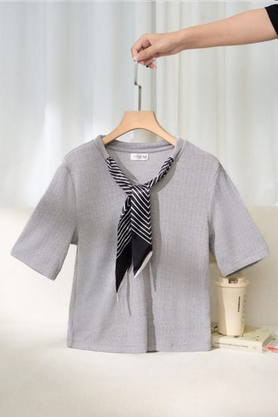  Áo thun tăm nữ Cardina tay lỡ cổ mix khăn 