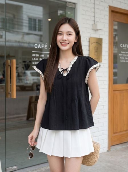  Áo kiểu line tay cánh tiên phối viền 