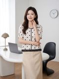  Áo kiểu linen chấm bi cổ và nẹp viền cổ 