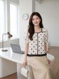  Áo kiểu chấm bi viền trang trí 