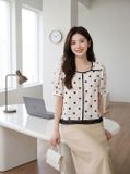  Áo kiểu linen chấm bi cổ và nẹp viền cổ 