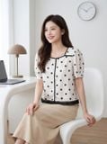 Áo kiểu chấm bi viền trang trí 