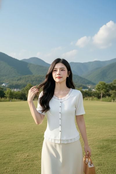  Áo tăm cotton tay cộc phối cổ tròn ren 