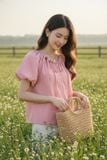  Áo thô gió tay chuông cộc cổ rút dây thanh lịch 