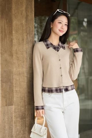 Áo dài tay phối cổ đức giả 2 lớp