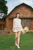  Áo thô thêu sát nách cổ tròn nhún eo thắt nơ 