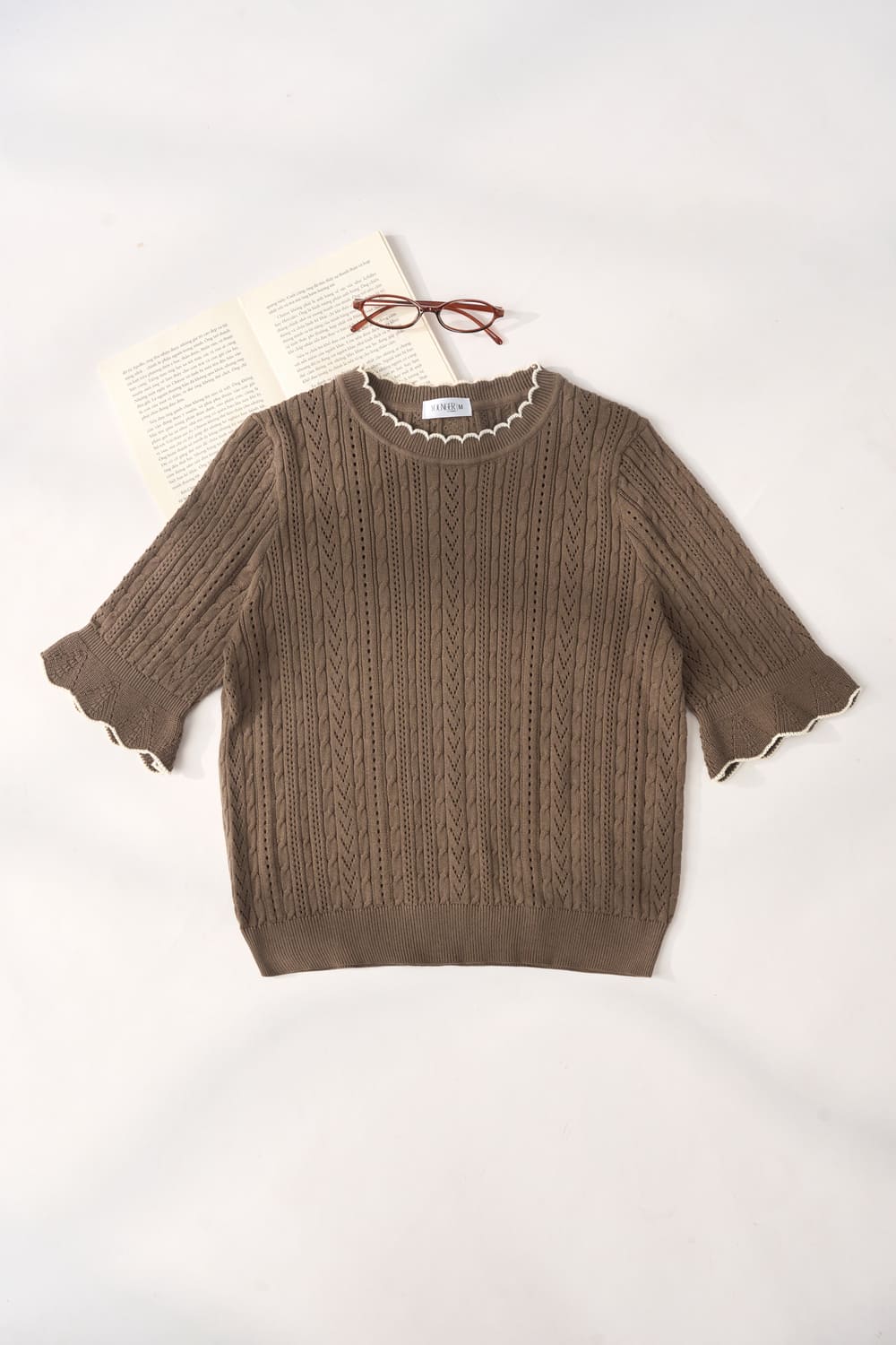 Áo len nữ Cardina cotton tay lỡ loe phối viền