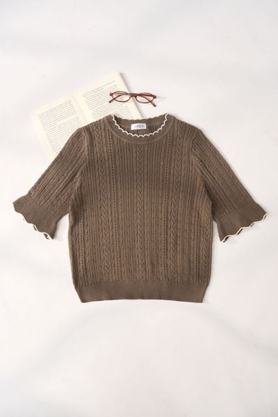  Áo len nữ Cardina cotton tay lỡ loe phối viền 