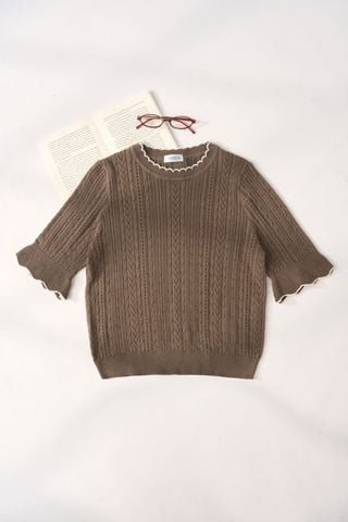 Áo len nữ Cardina cotton tay lỡ loe phối viền