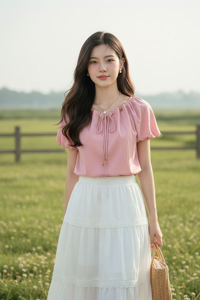  Áo thô gió tay chuông cộc cổ rút dây thanh lịch 