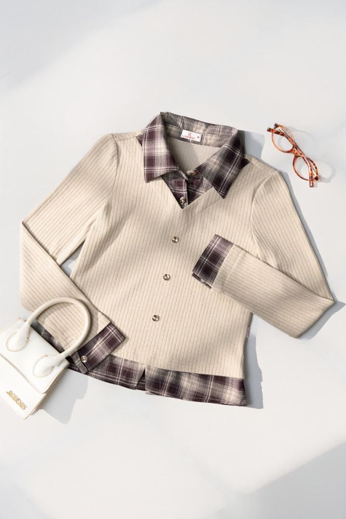  Áo dài tay phối cổ đức giả 2 lớp 