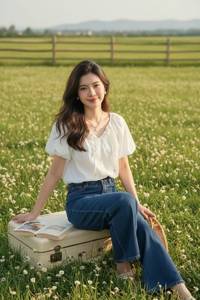  Áo thô gió tay chuông cộc cổ rút dây thanh lịch 