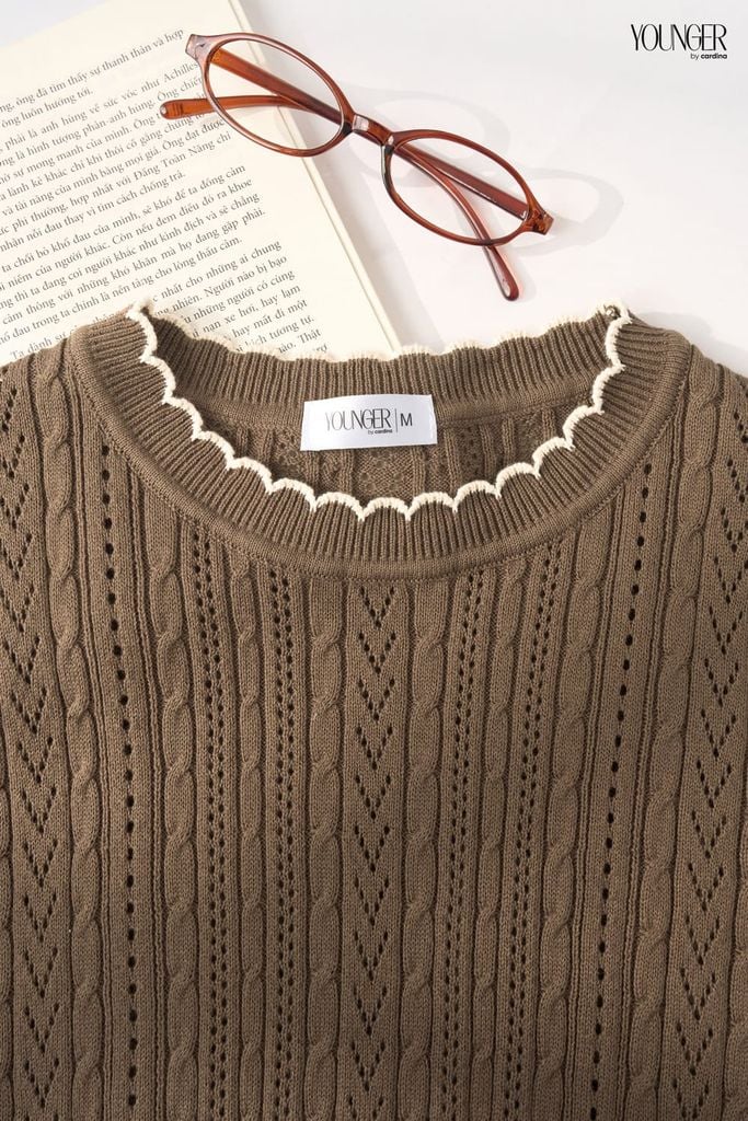  Áo len nữ Cardina cotton tay lỡ loe phối viền 