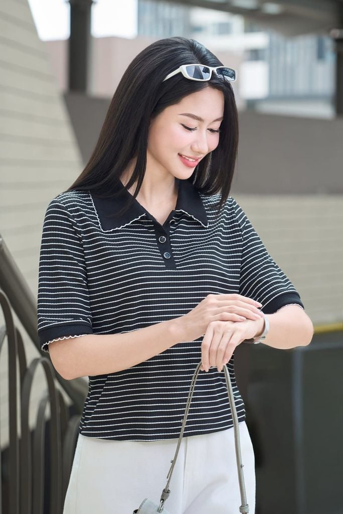  Áo tay lỡ nữ phối cổ kẹp viền ren chất thun gân 