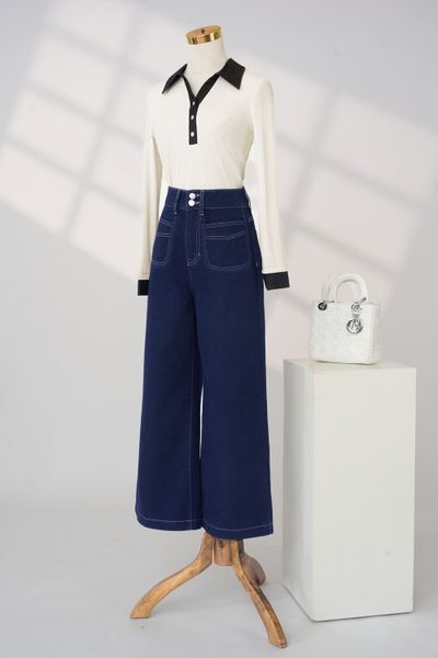  Áo dài tay dáng ôm phối cổ polo 