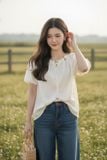  Áo thô gió tay chuông cộc cổ rút dây thanh lịch 