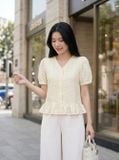 Áo thô thêu tay cộc cổ V gấu Peplum 