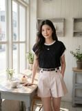  Áo thun họa tiết tay liền phối viền cổ tròn 