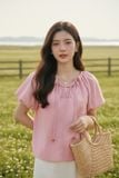  Áo thô gió tay chuông cộc cổ rút dây thanh lịch 