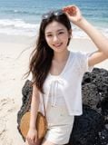  Áo kiểu thun tay cộc cổ tròn buộc dây 