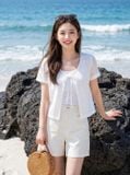  Áo kiểu thun tay cộc cổ tròn buộc dây 
