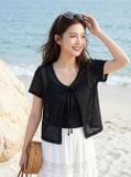 Áo kiểu thun tay cộc cổ tròn buộc dây 