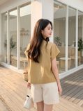  Áo kiểu thô gió cổ V rút dây 