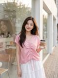  Áo kiểu thô gió cổ V rút dây 
