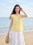  Áo kiểu thô thêu cổ tròn tay bèo 2 tầng 